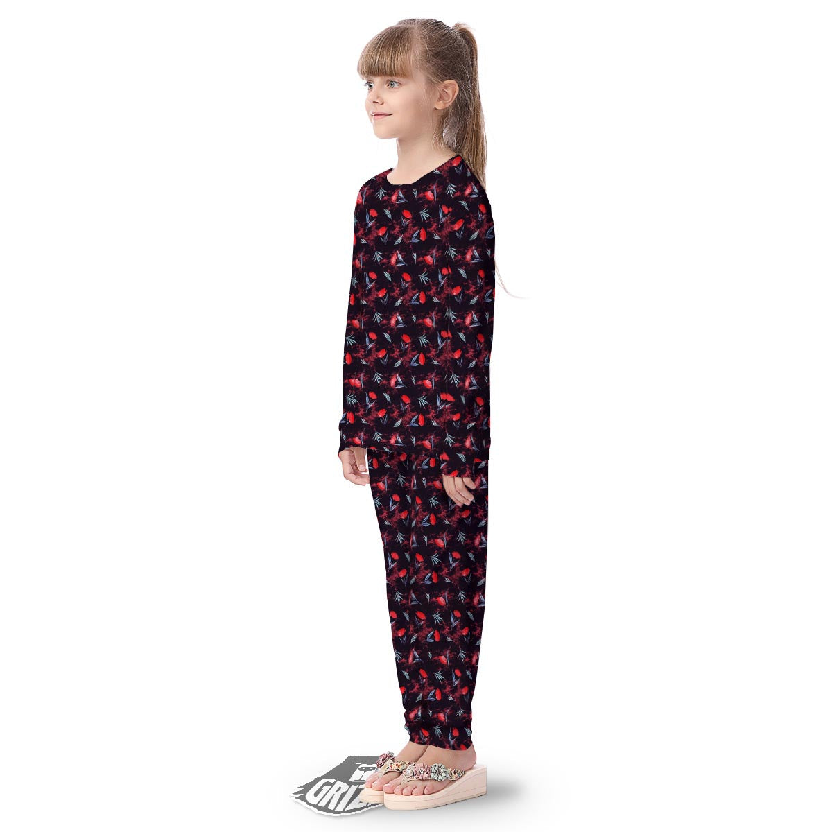 Carnation Black And Red Print Pattern Kid's Pajamas-grizzshop