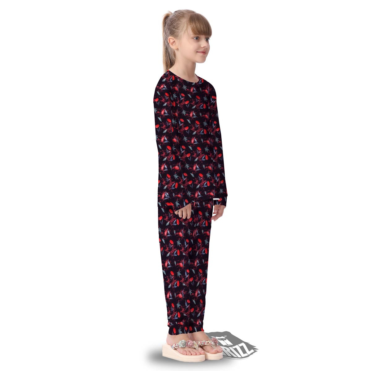 Carnation Black And Red Print Pattern Kid's Pajamas-grizzshop