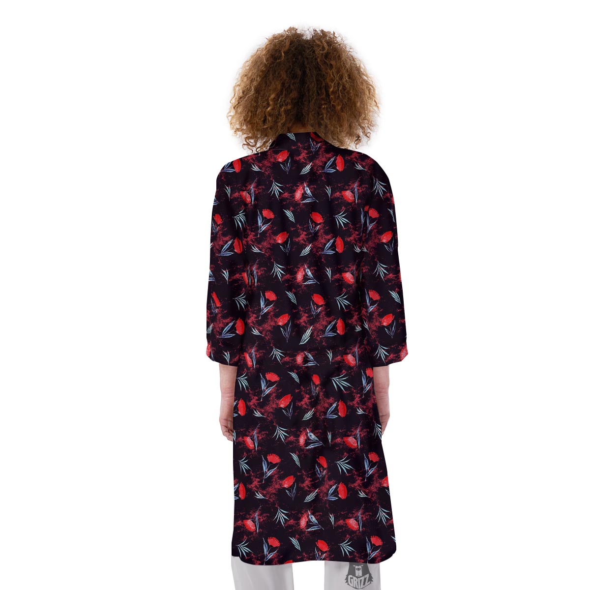 Carnation Black And Red Print Pattern Kimono-grizzshop