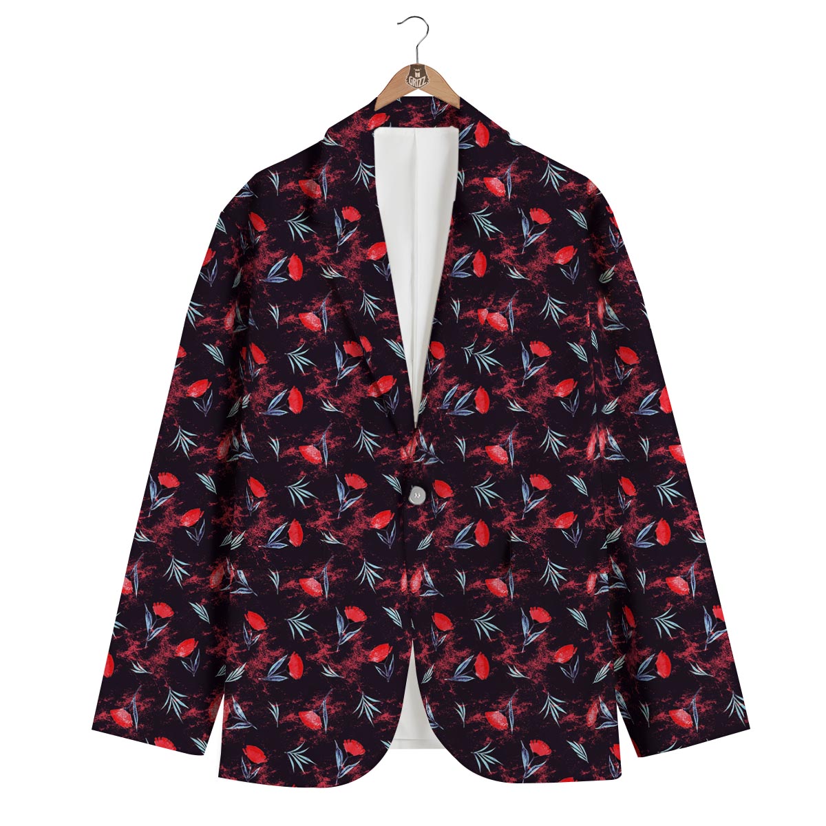 Carnation Black And Red Print Pattern Men's Blazer-grizzshop