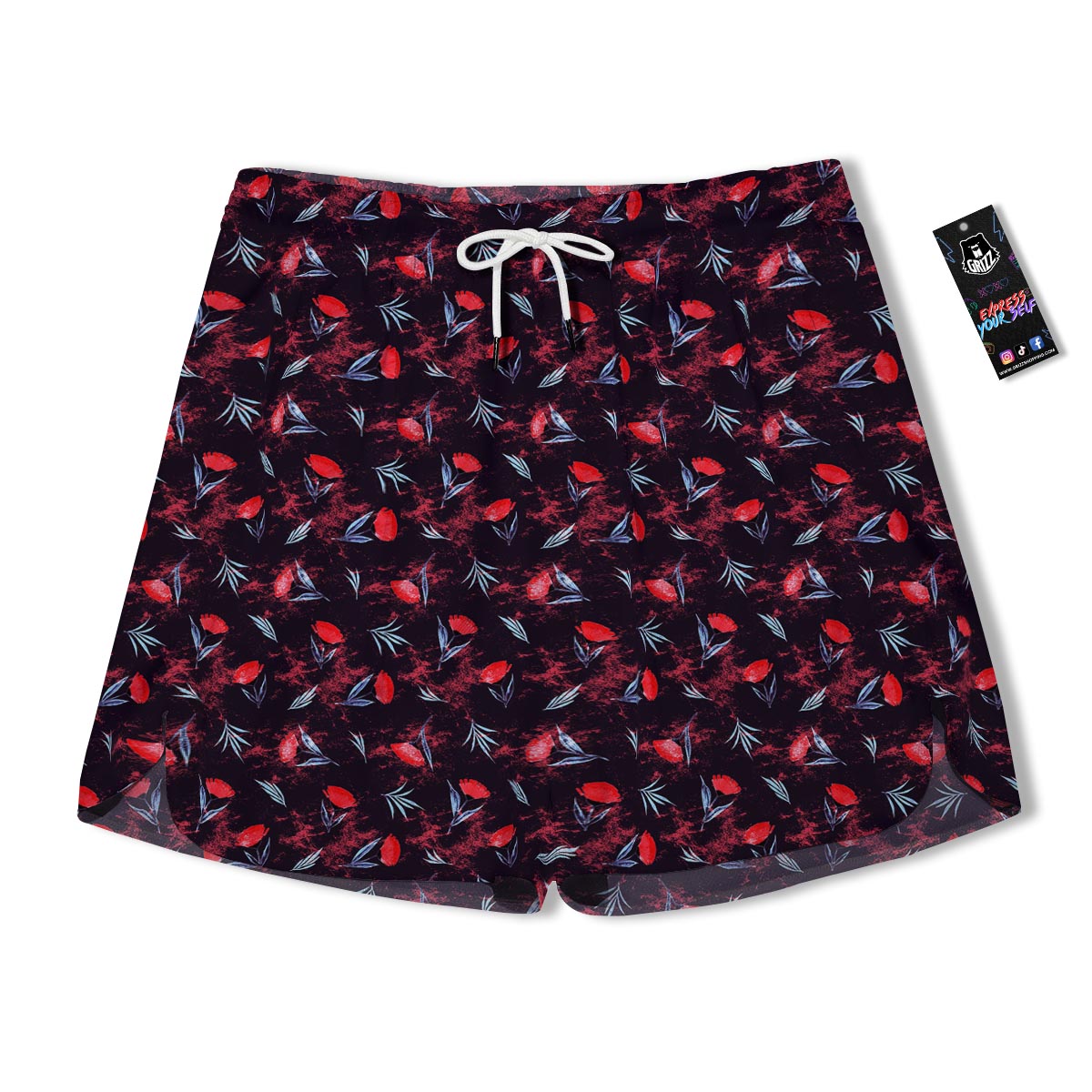 Carnation Black And Red Print Pattern Men's Running Shorts-grizzshop