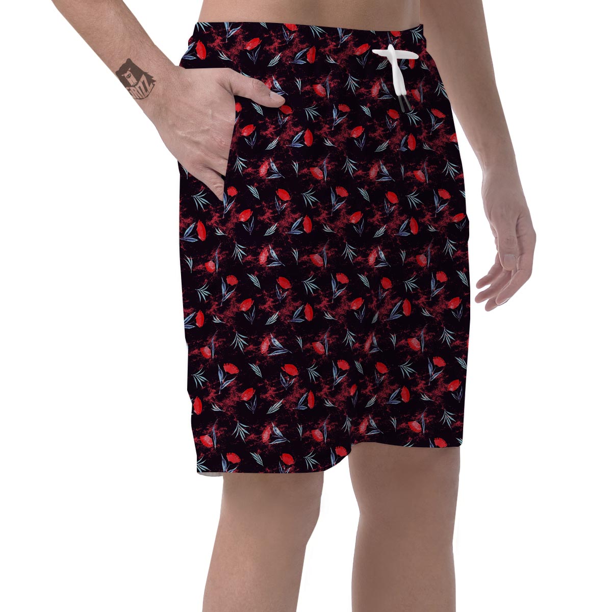 Carnation Black And Red Print Pattern Men's Shorts-grizzshop