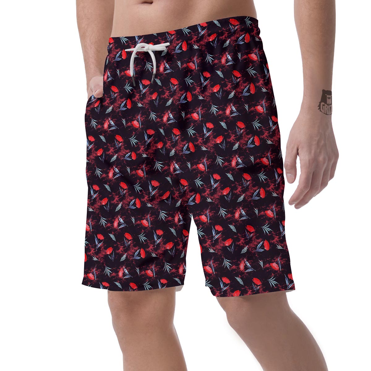 Carnation Black And Red Print Pattern Men's Shorts-grizzshop