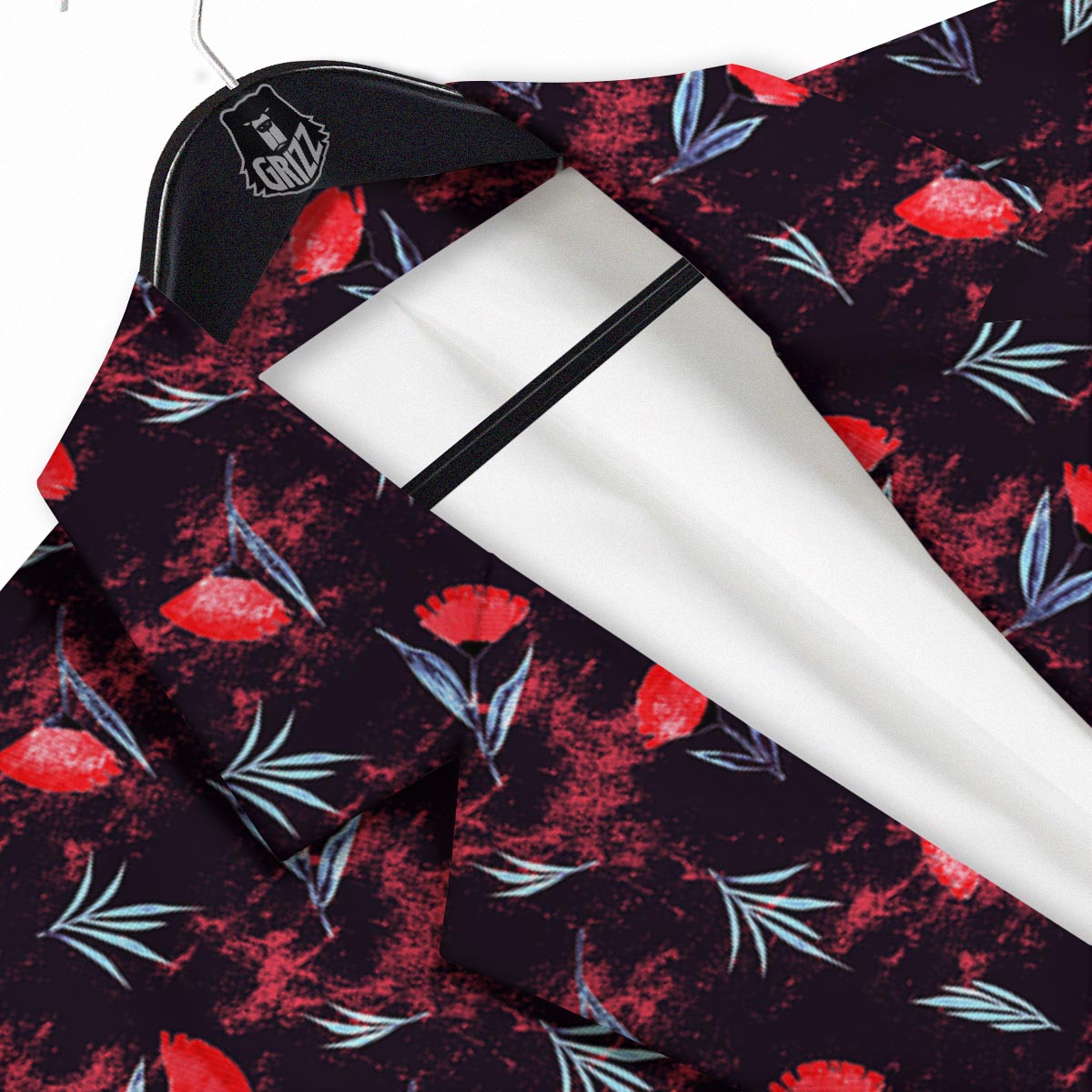 Carnation Black And Red Print Pattern Men's Sport Coat-grizzshop