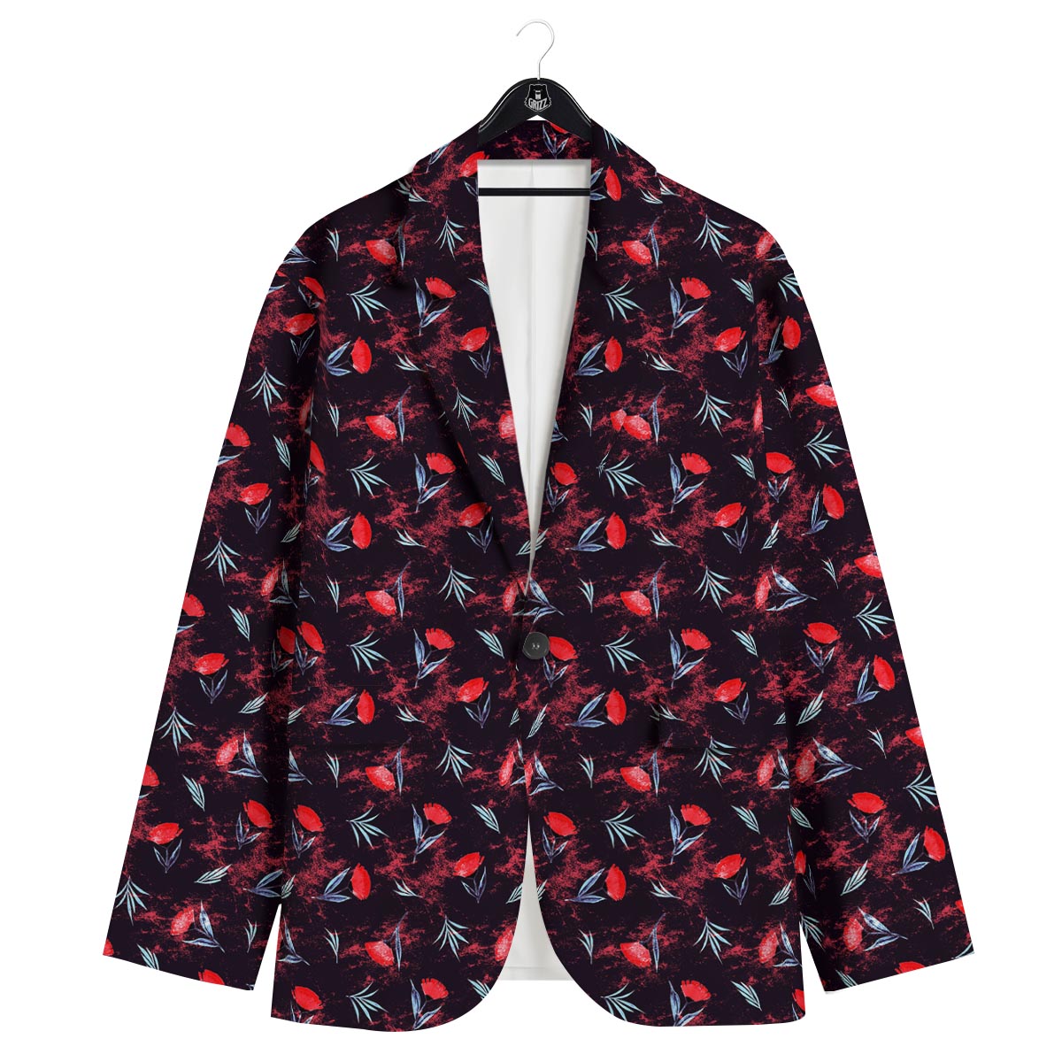 Carnation Black And Red Print Pattern Men's Sport Coat-grizzshop