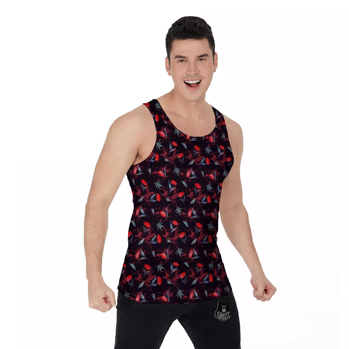 Carnation Black And Red Print Pattern Men's Tank Top-grizzshop