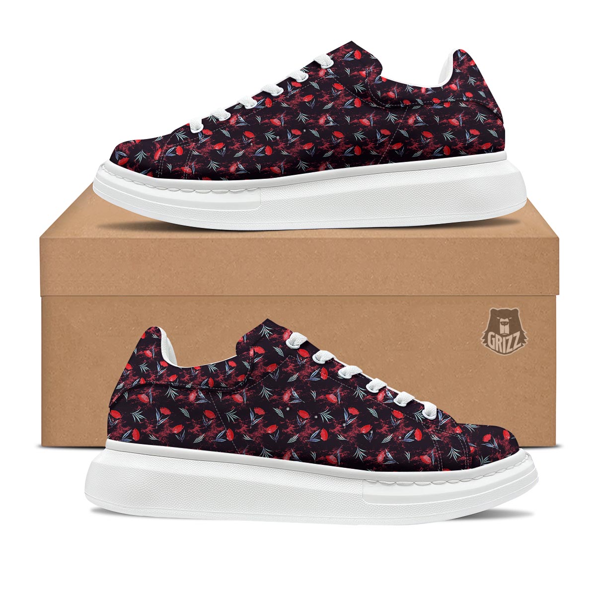 Carnation Black And Red Print Pattern Platform Shoes-grizzshop