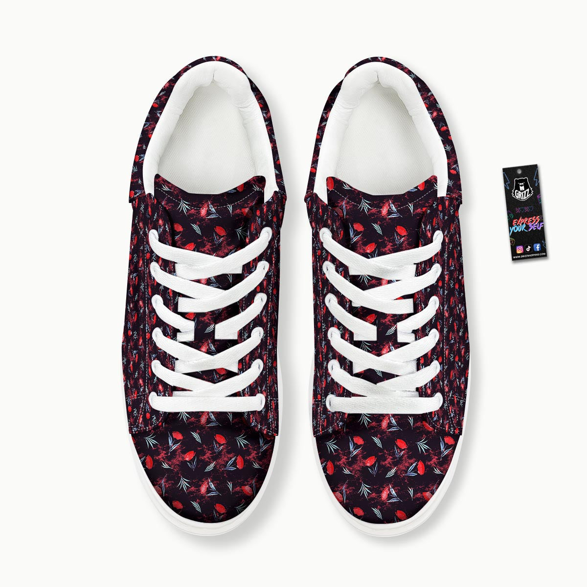Carnation Black And Red Print Pattern Platform Shoes-grizzshop