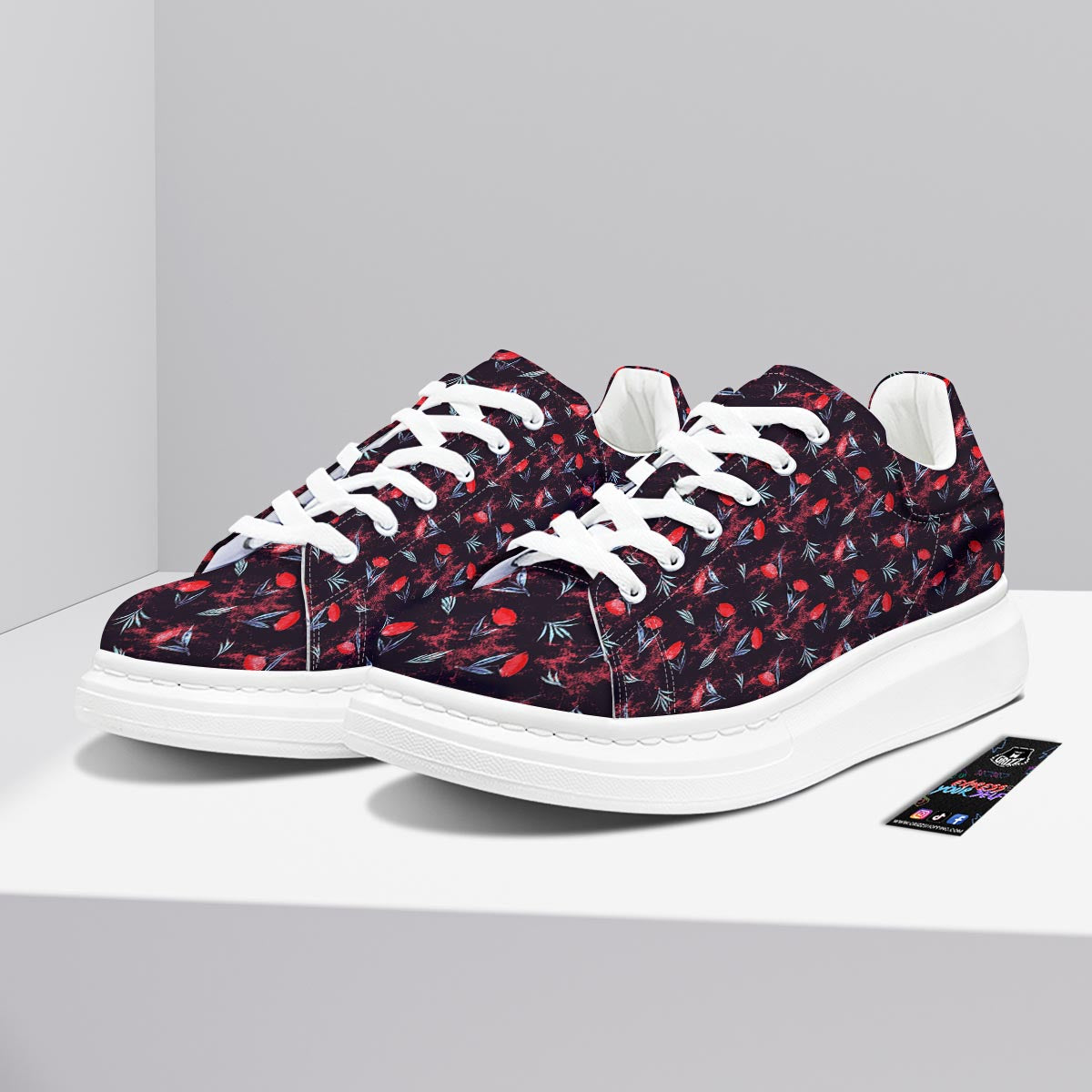 Carnation Black And Red Print Pattern Platform Shoes-grizzshop