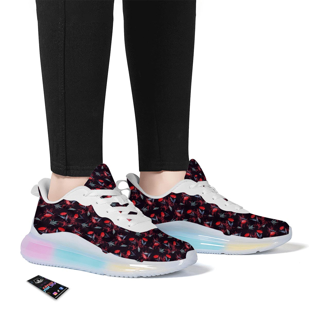 Carnation Black And Red Print Pattern Running Sneakers-grizzshop