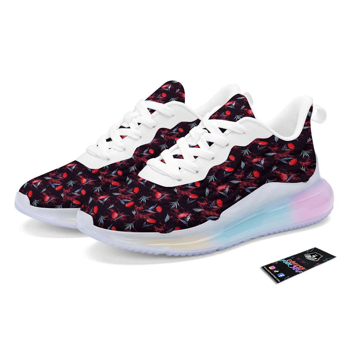 Carnation Black And Red Print Pattern Running Sneakers-grizzshop
