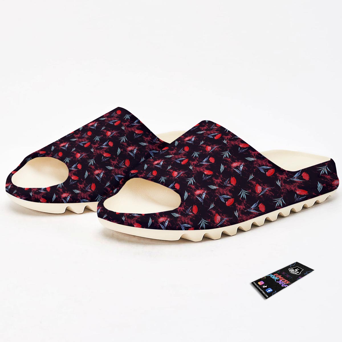 Carnation Black And Red Print Pattern Sandals-grizzshop