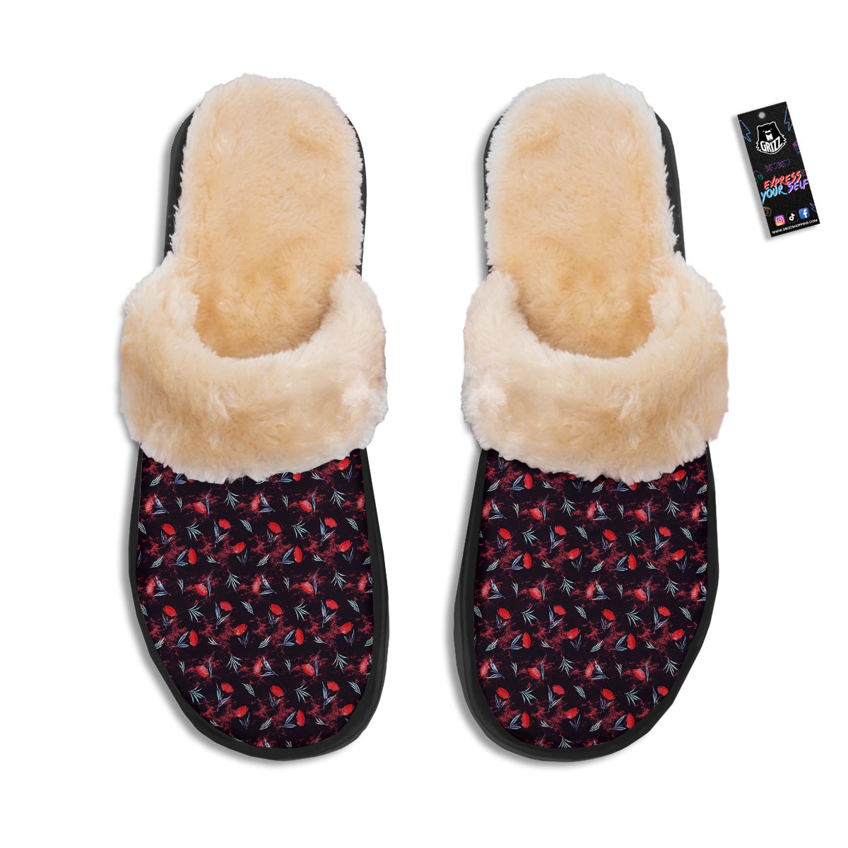 Carnation Black And Red Print Pattern Slippers-grizzshop