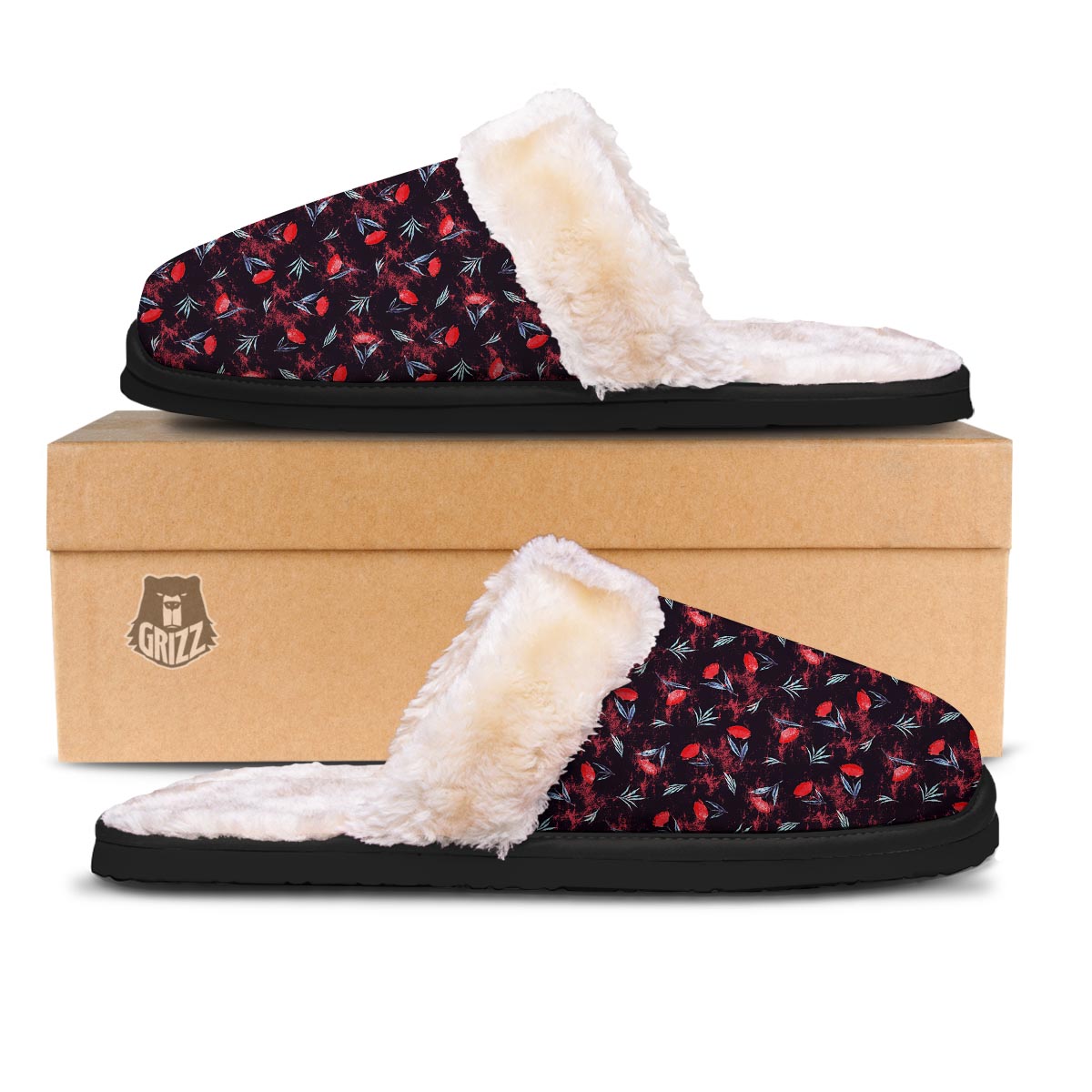 Carnation Black And Red Print Pattern Slippers-grizzshop