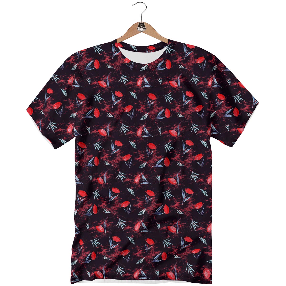 Carnation Black And Red Print Pattern T-Shirt-grizzshop