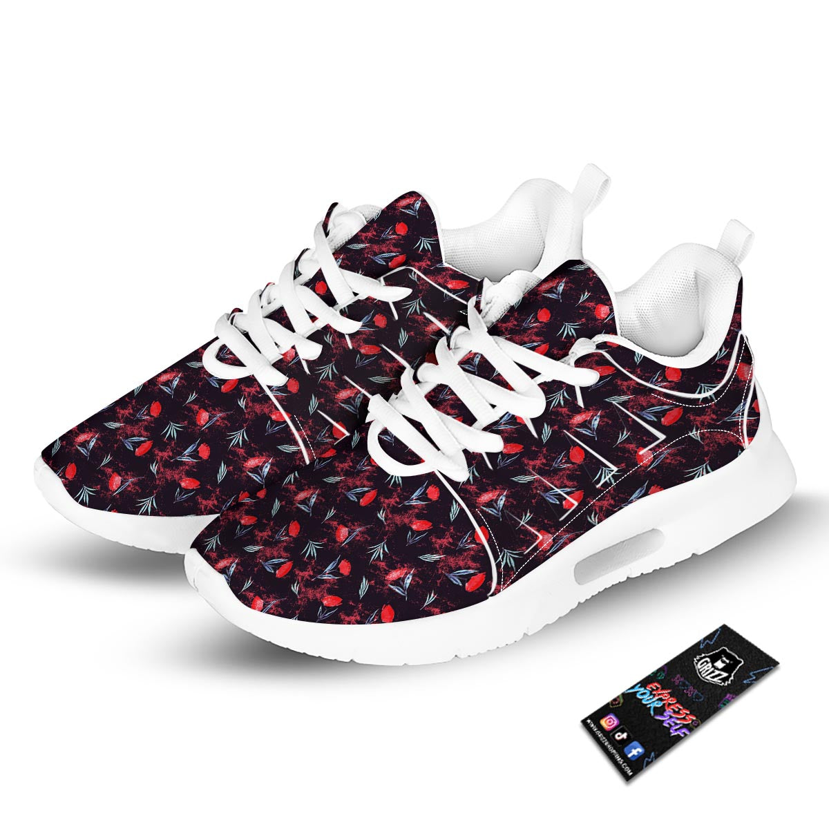 Carnation Black And Red Print Pattern Tennis Shoes-grizzshop