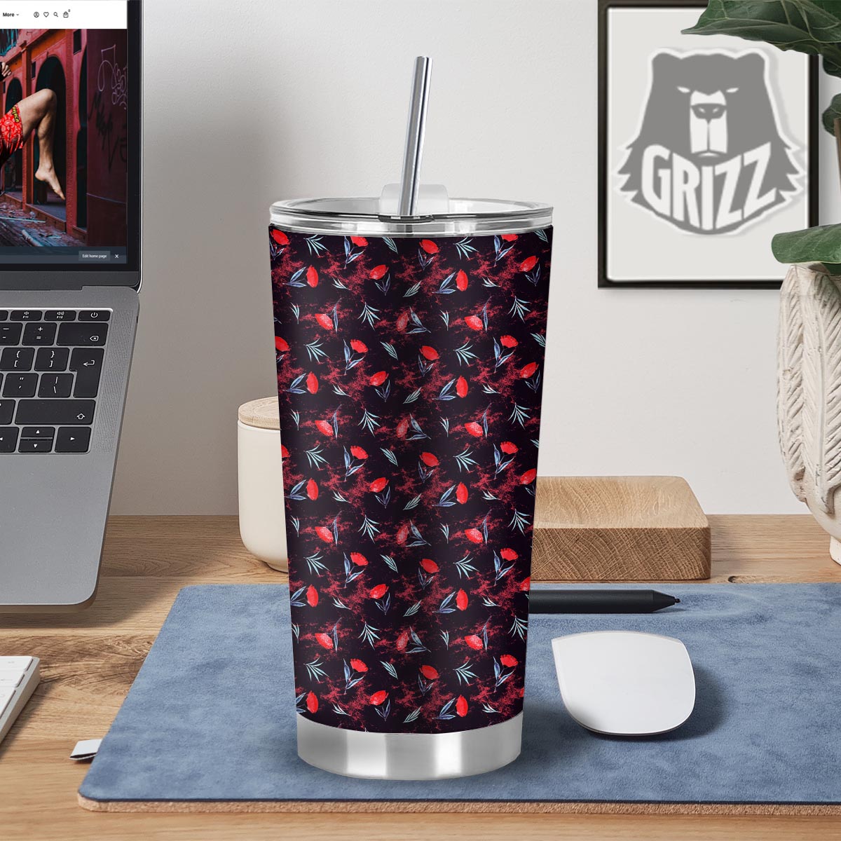 Carnation Black And Red Print Pattern Tumbler-grizzshop