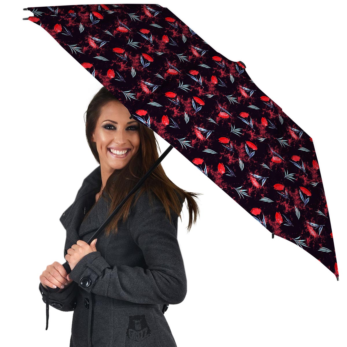 Carnation Black And Red Print Pattern Umbrella-grizzshop