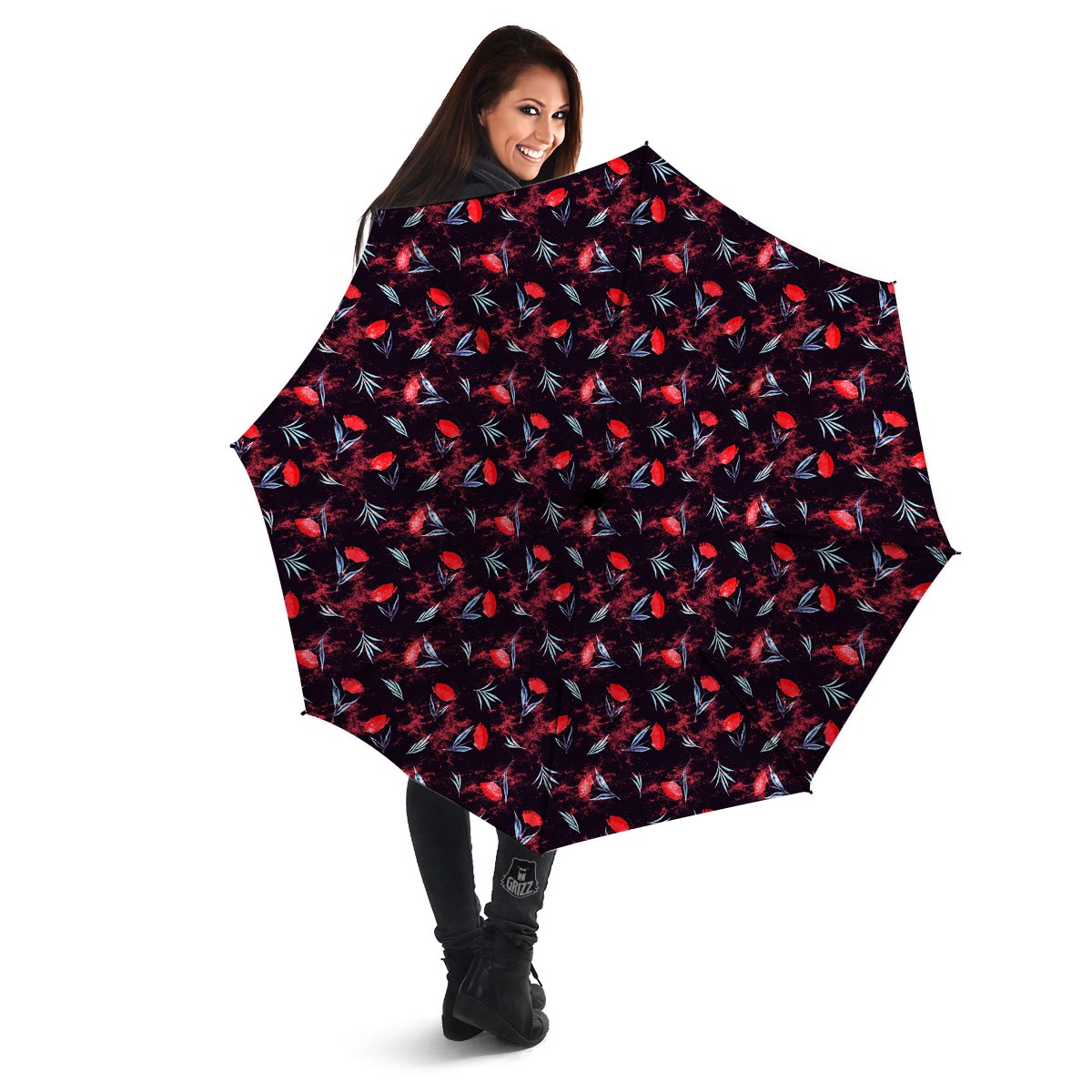 Carnation Black And Red Print Pattern Umbrella-grizzshop