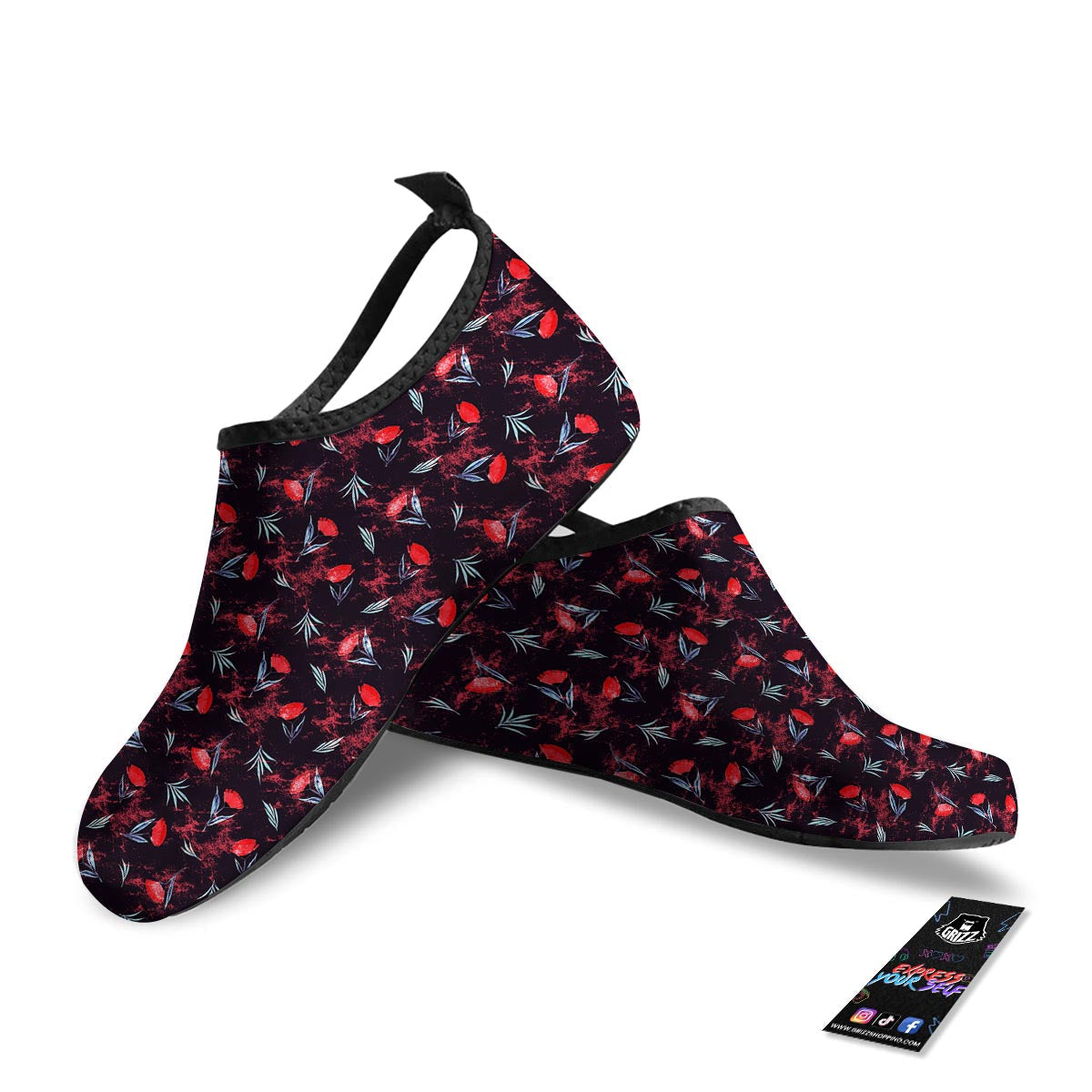 Carnation Black And Red Print Pattern Water Shoes-grizzshop