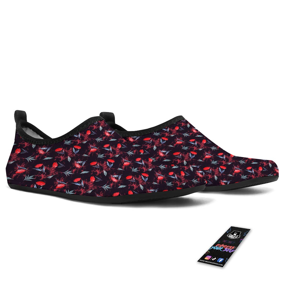Carnation Black And Red Print Pattern Water Shoes-grizzshop