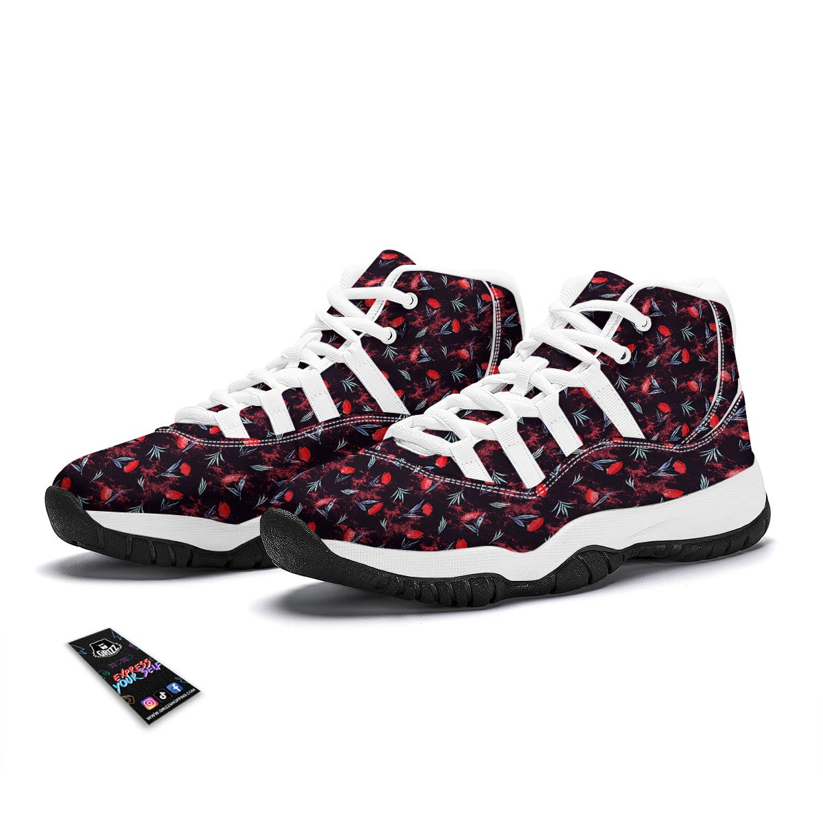 Carnation Black And Red Print Pattern White Bball Shoes-grizzshop