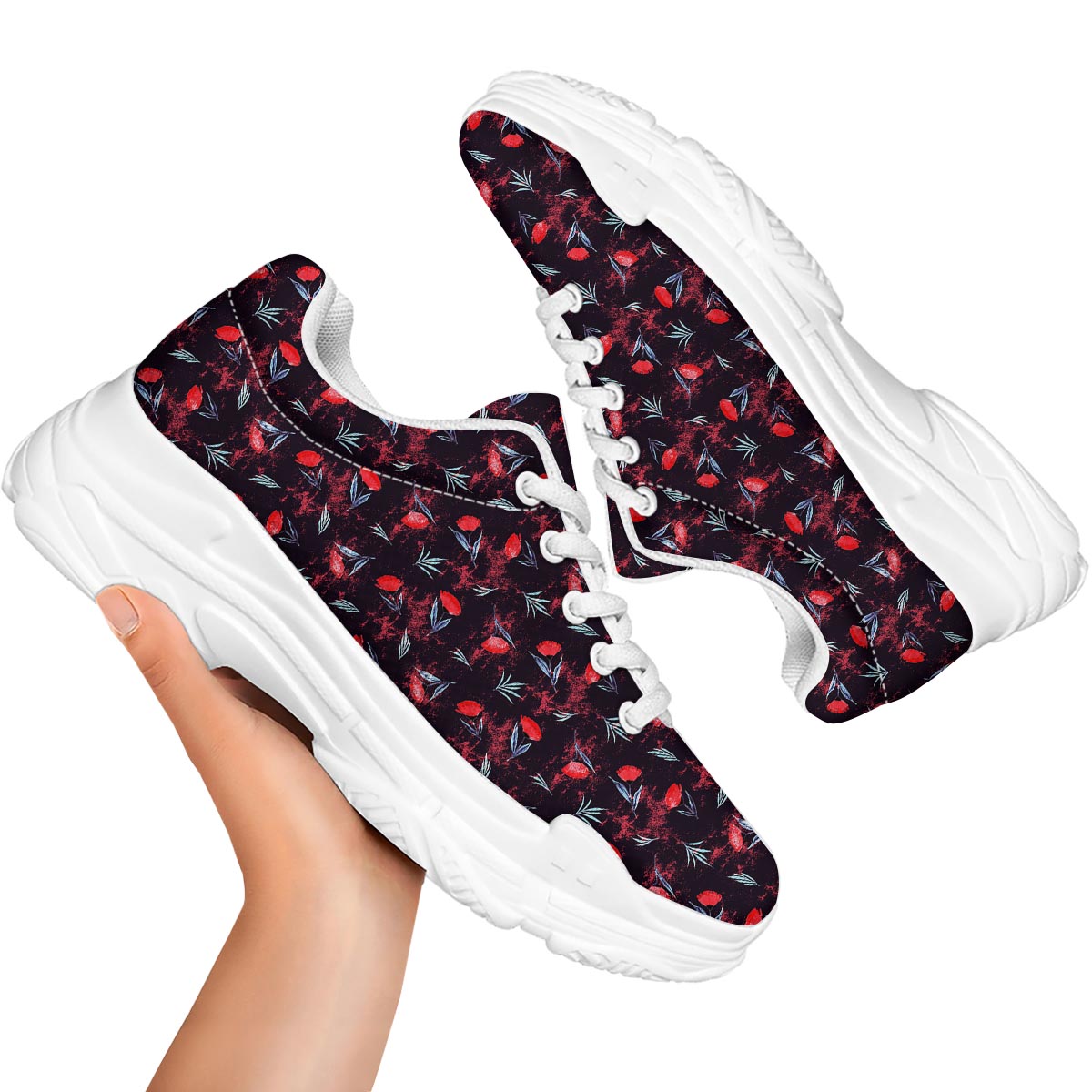 Carnation Black And Red Print Pattern White Chunky Shoes-grizzshop