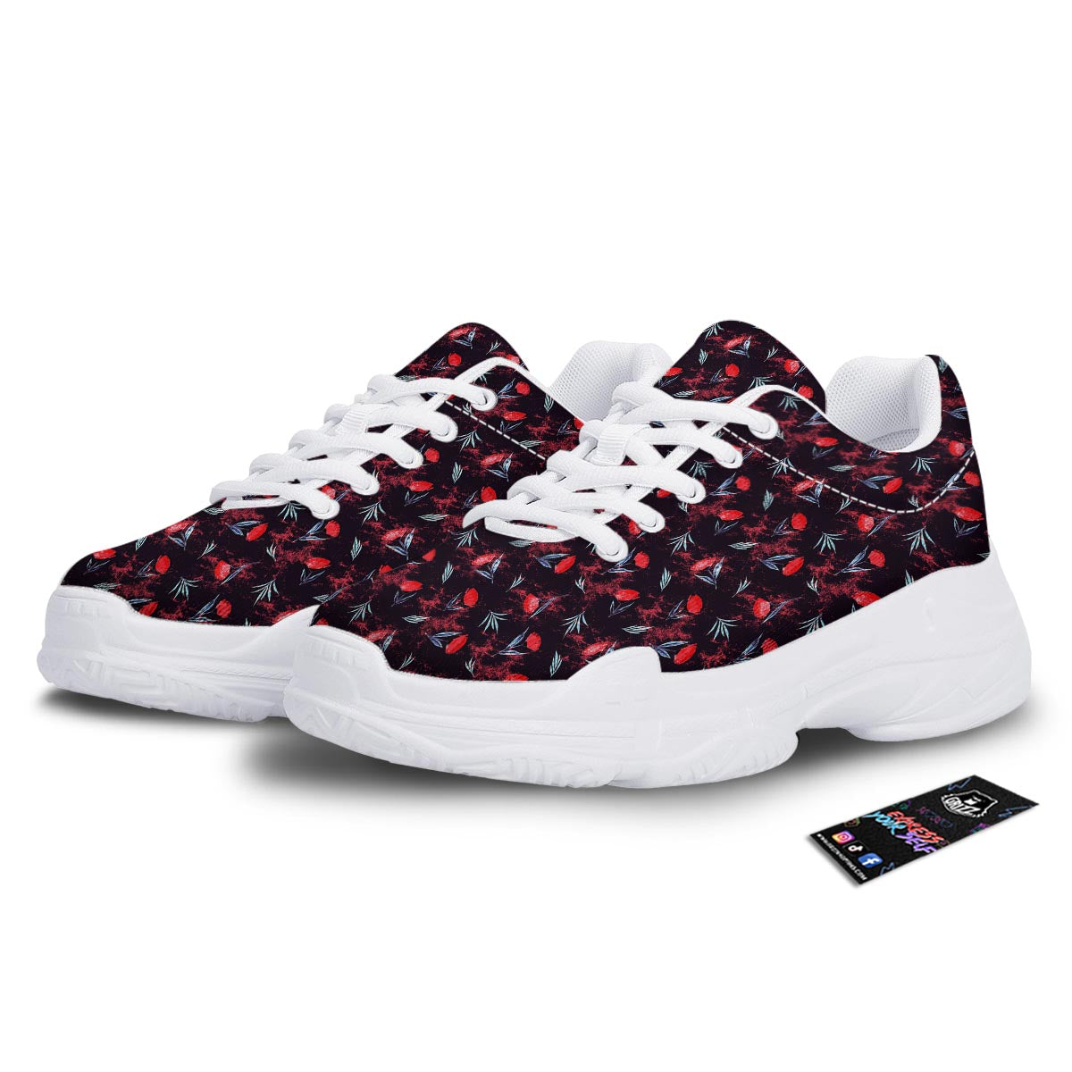 Carnation Black And Red Print Pattern White Chunky Shoes-grizzshop