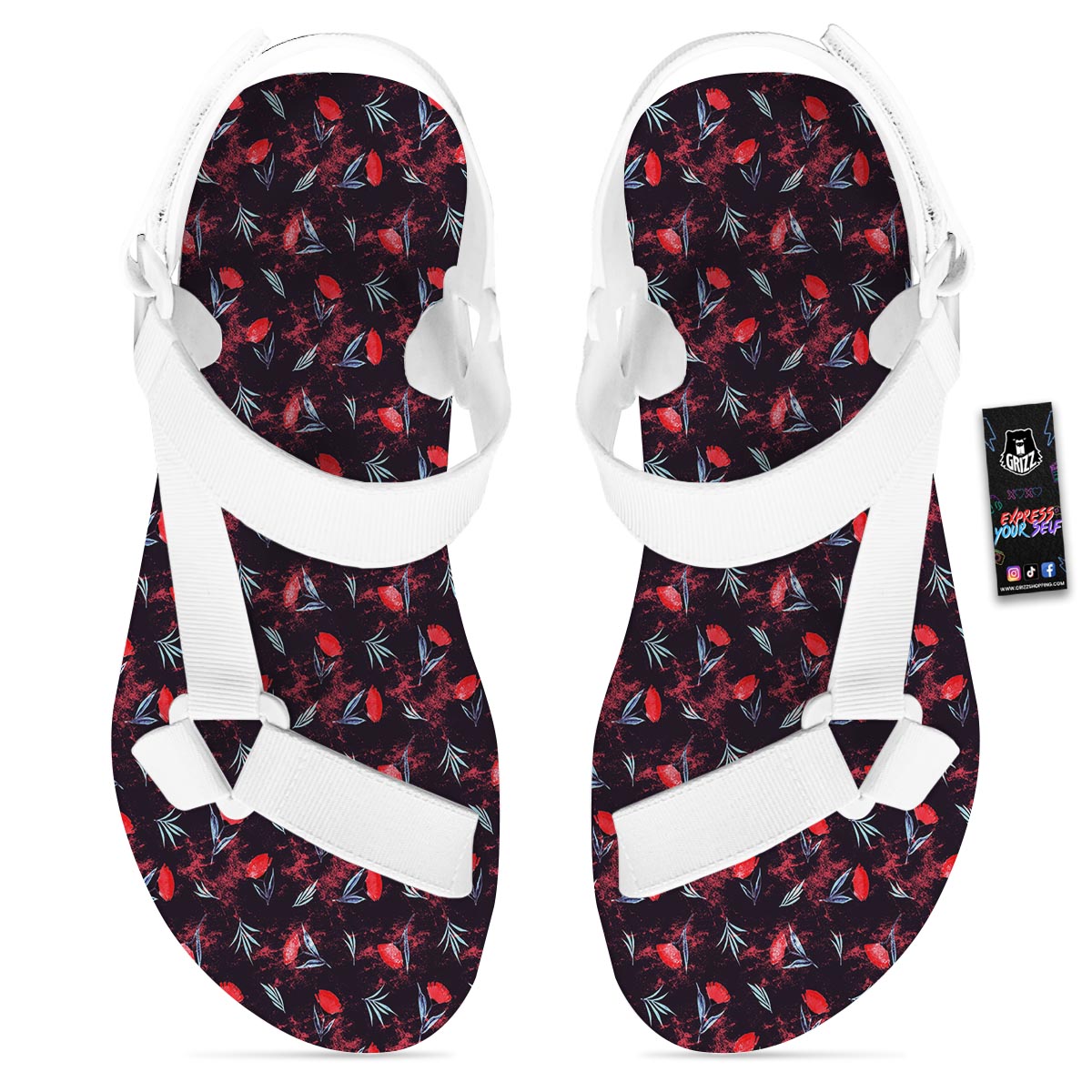 Carnation Black And Red Print Pattern White Open Toe Sandals-grizzshop