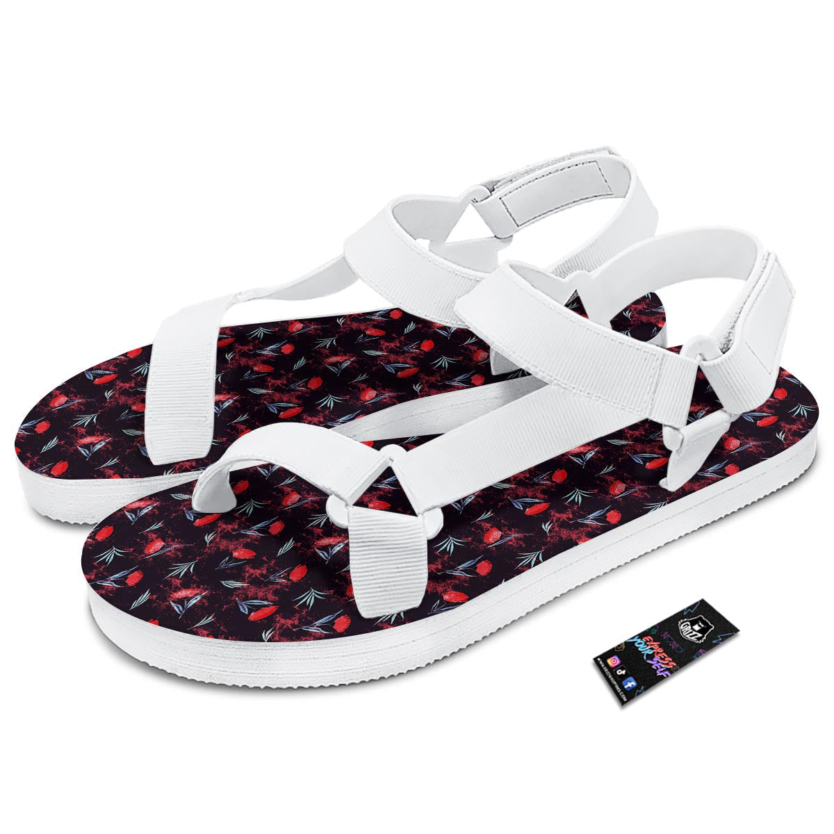 Carnation Black And Red Print Pattern White Open Toe Sandals-grizzshop
