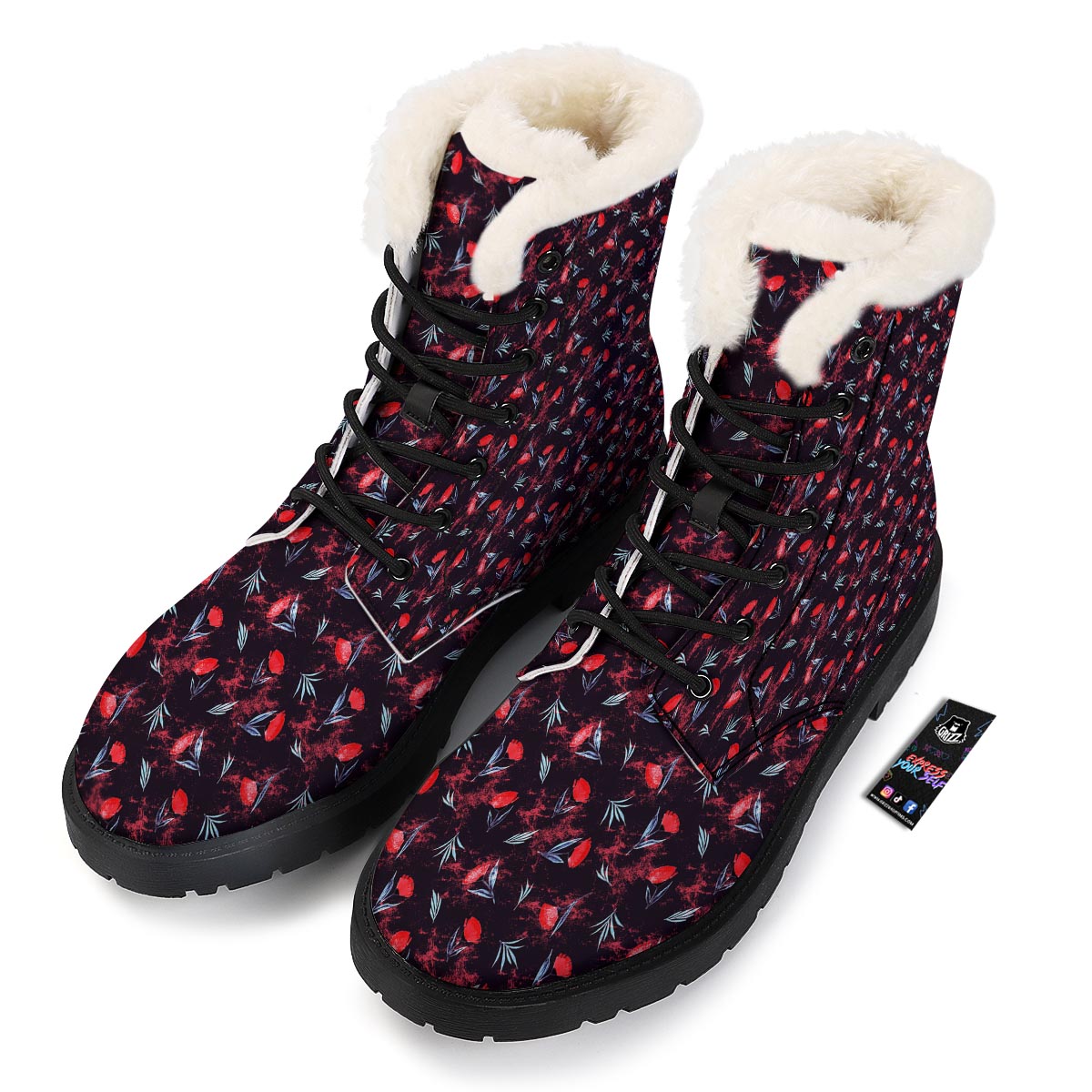 Carnation Black And Red Print Pattern Winter Boots-grizzshop