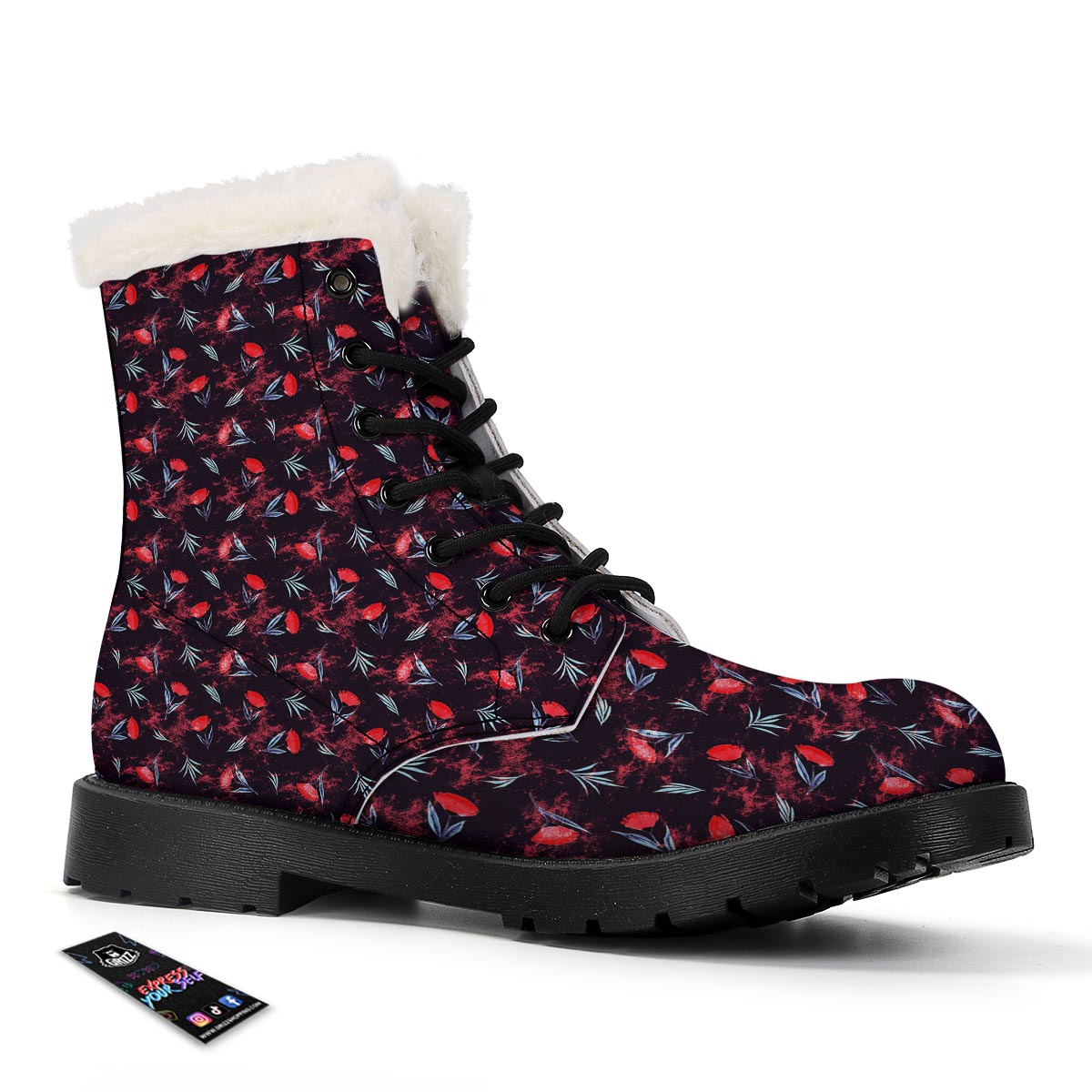 Carnation Black And Red Print Pattern Winter Boots-grizzshop