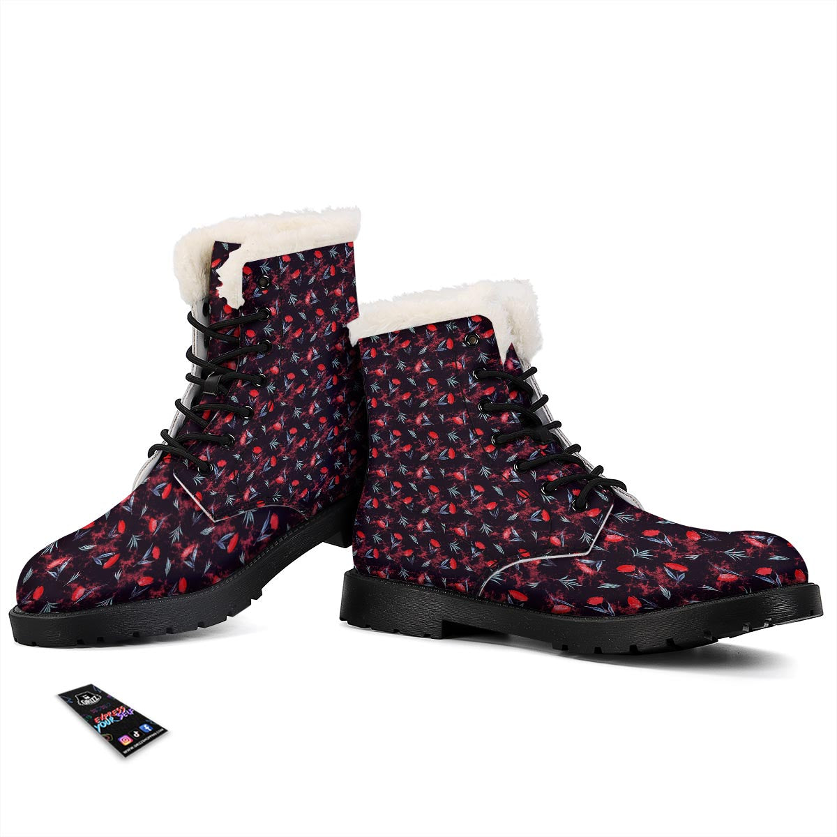 Carnation Black And Red Print Pattern Winter Boots-grizzshop