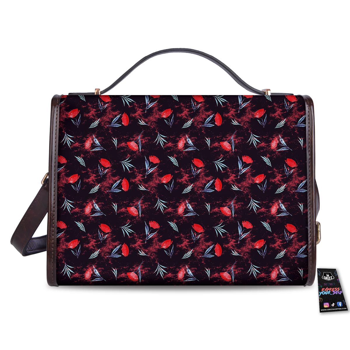 Carnation Black And Red Print Pattern Women's Satchel Bag-grizzshop