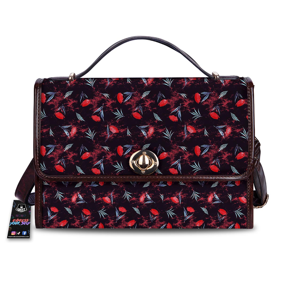Carnation Black And Red Print Pattern Women's Satchel Bag-grizzshop