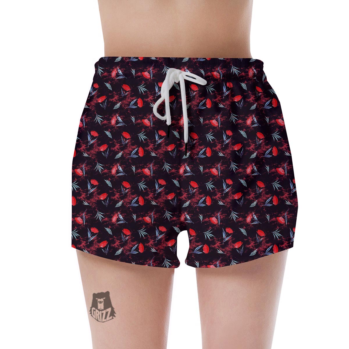 Carnation Black And Red Print Pattern Women's Shorts-grizzshop