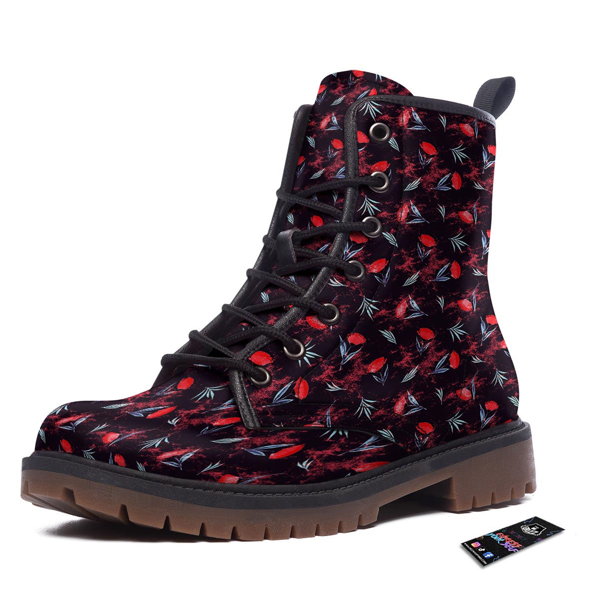 Carnation Black And Red Print Pattern Work Boots-grizzshop