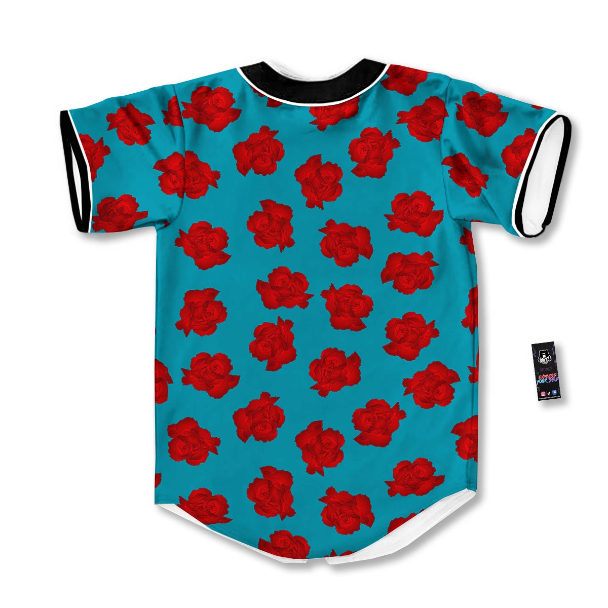 Carnation Blue And Red Print Pattern Baseball Jersey-grizzshop