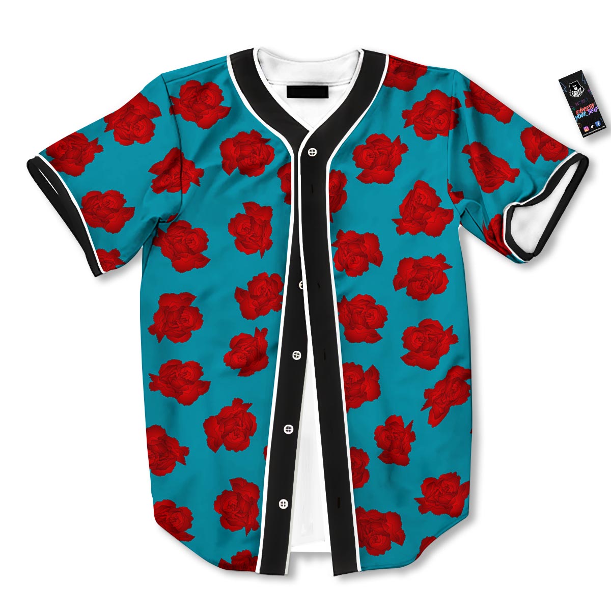 Carnation Blue And Red Print Pattern Baseball Jersey-grizzshop