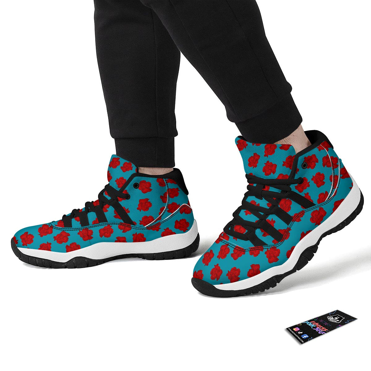 Carnation Blue And Red Print Pattern Black Bball Shoes-grizzshop