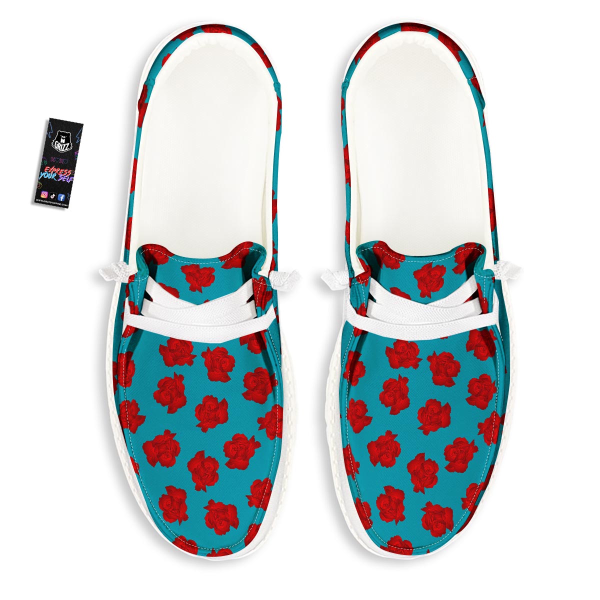 Carnation Blue And Red Print Pattern Black Loafers-grizzshop