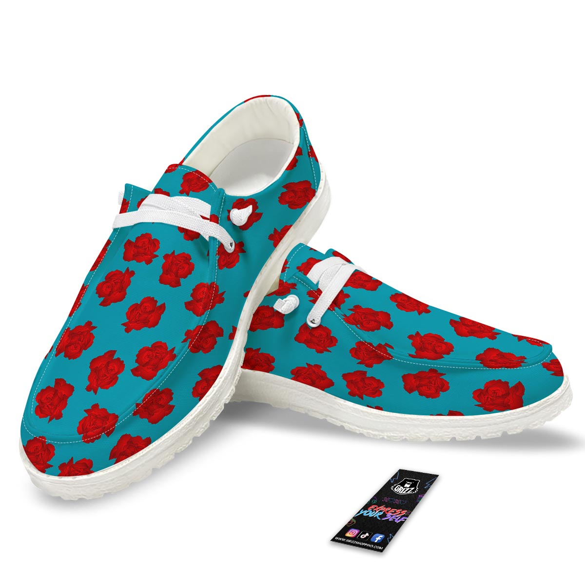 Carnation Blue And Red Print Pattern Black Loafers-grizzshop