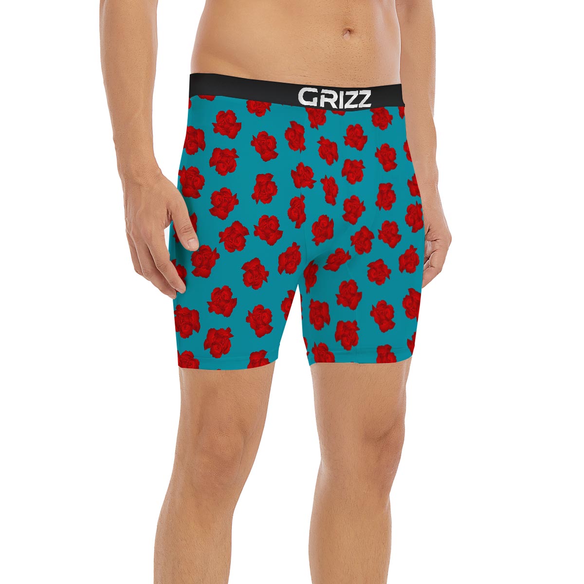 Carnation Blue And Red Print Pattern Boxer Briefs-grizzshop
