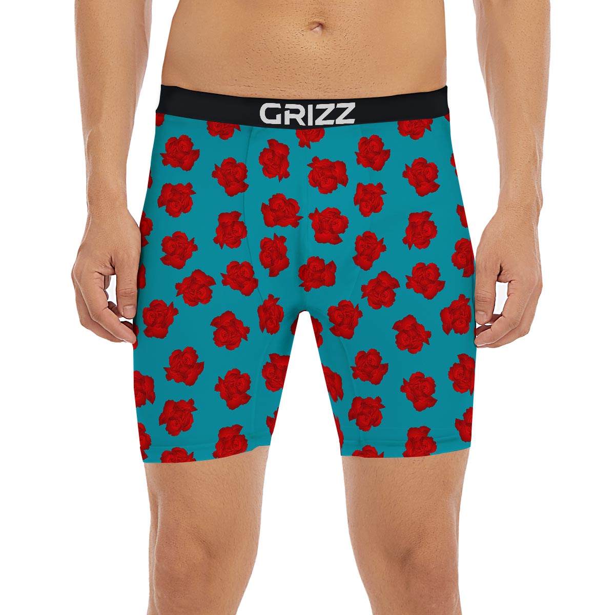 Carnation Blue And Red Print Pattern Boxer Briefs-grizzshop