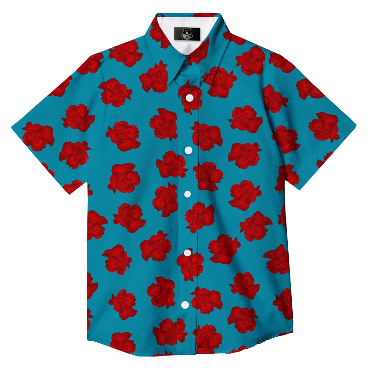 Carnation Blue And Red Print Pattern Button Up Shirt-grizzshop