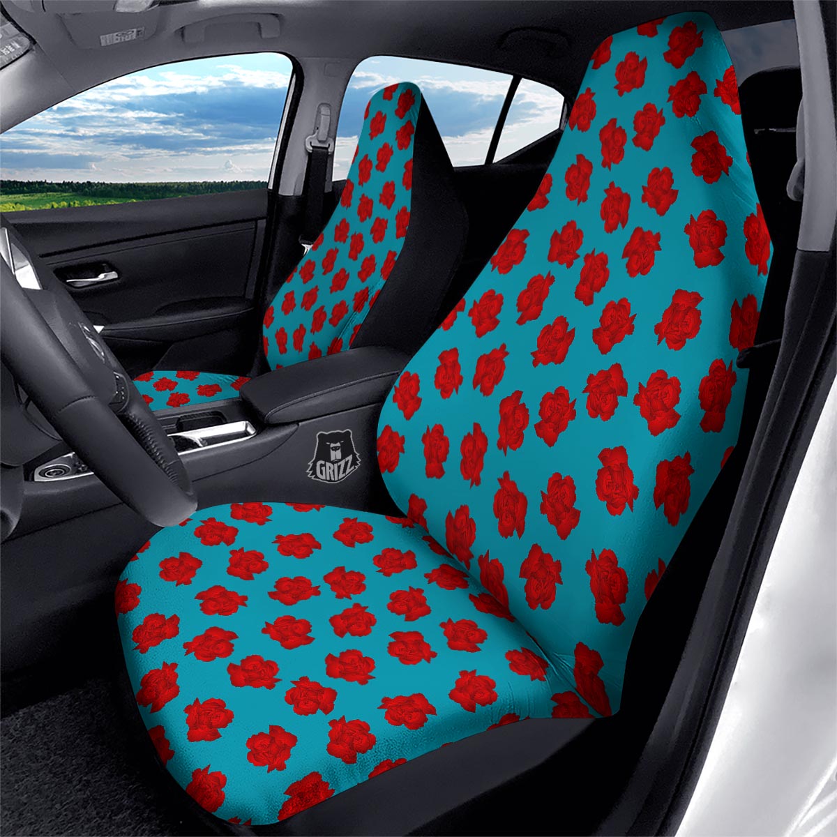 Carnation Blue And Red Print Pattern Car Seat Covers-grizzshop