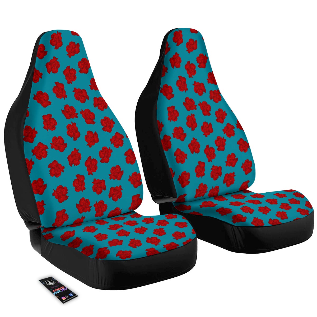 Carnation Blue And Red Print Pattern Car Seat Covers-grizzshop
