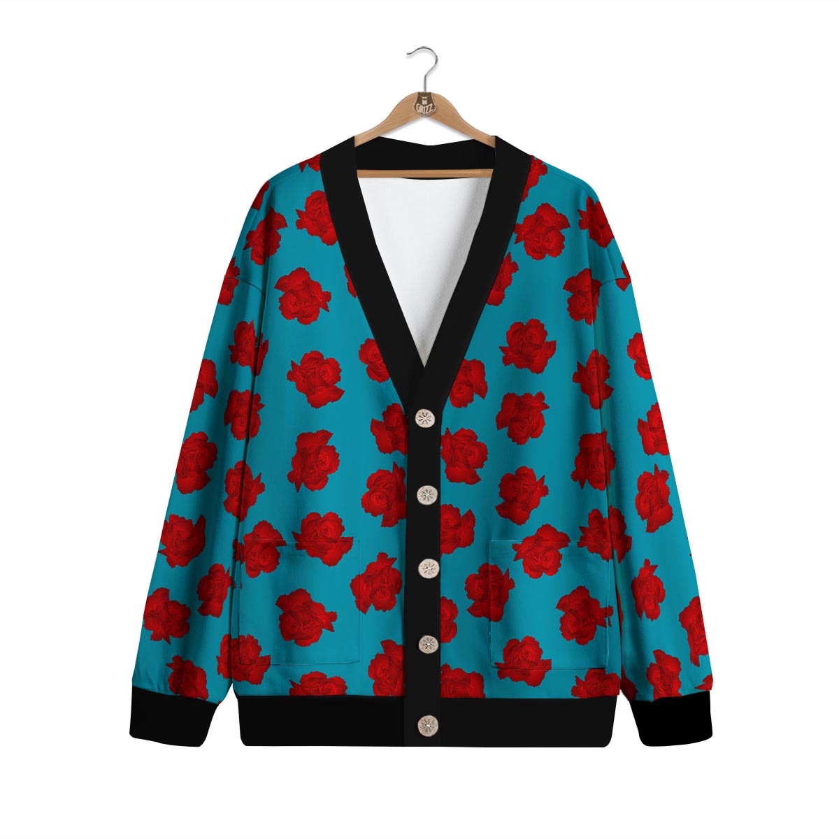 Carnation Blue And Red Print Pattern Cardigan-grizzshop