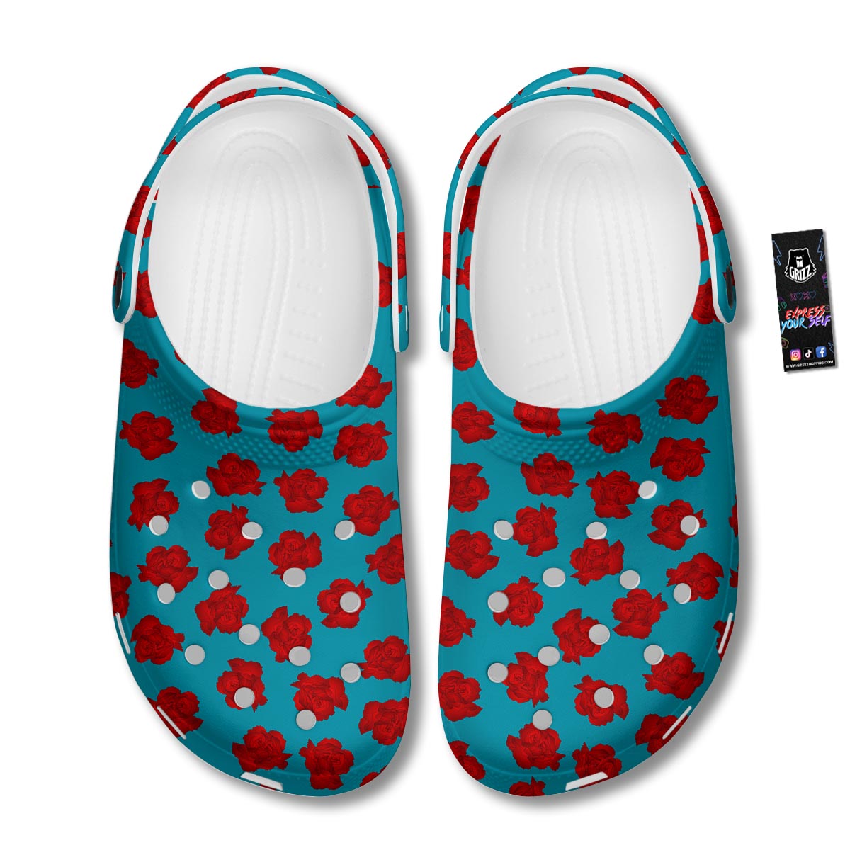 Carnation Blue And Red Print Pattern Clog-grizzshop