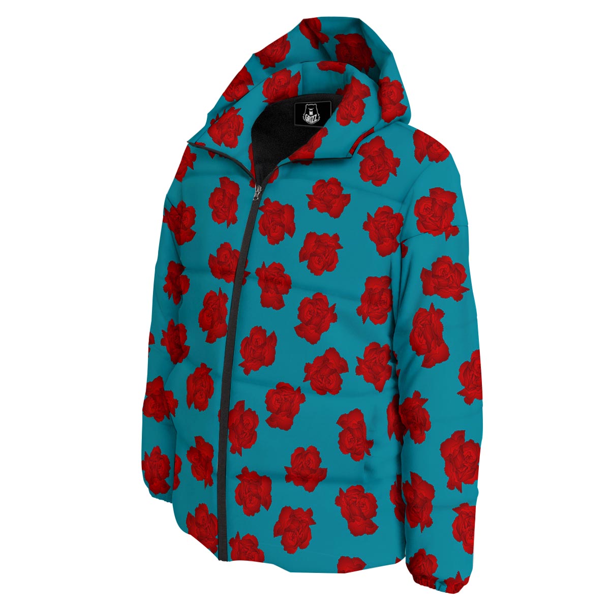 Carnation Blue And Red Print Pattern Down Jacket-grizzshop